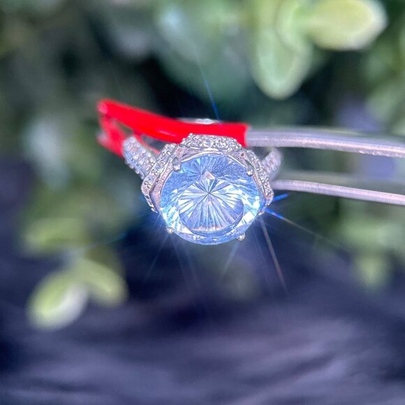 Silver 925 Blue Stone with Cz Ring - Picture 4 of 12